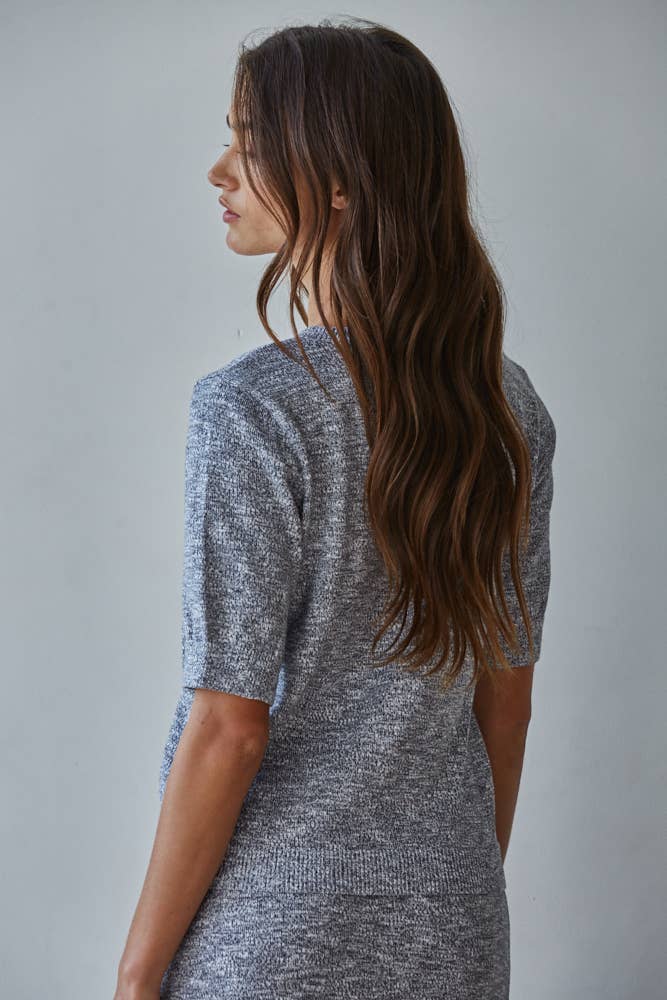 Knit Sweater Round Neck Short Sleeve Top