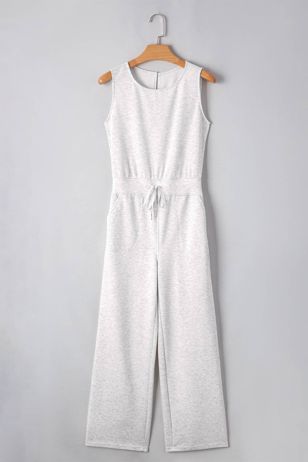 LDC Solid Color Crew Neck Drawstring High Waist Jumpsuit