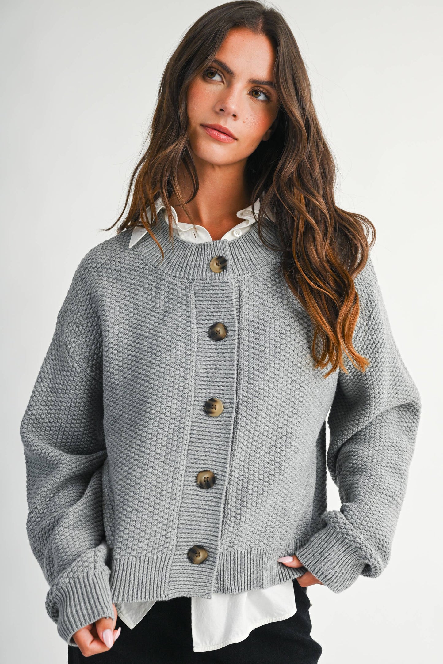 Textured Button Front Cardigan Sweater