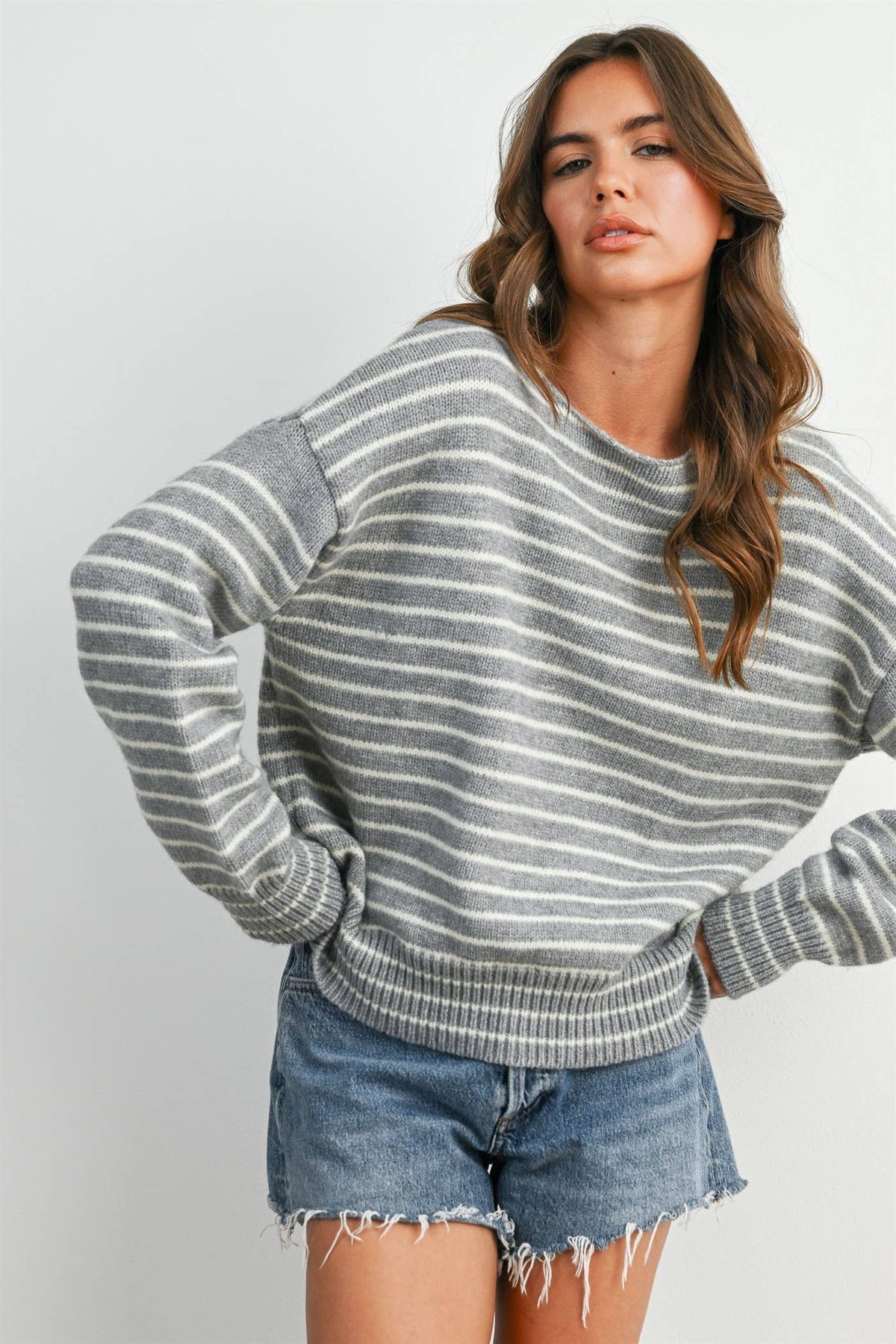 Cloud Stripe Crewneck Gray