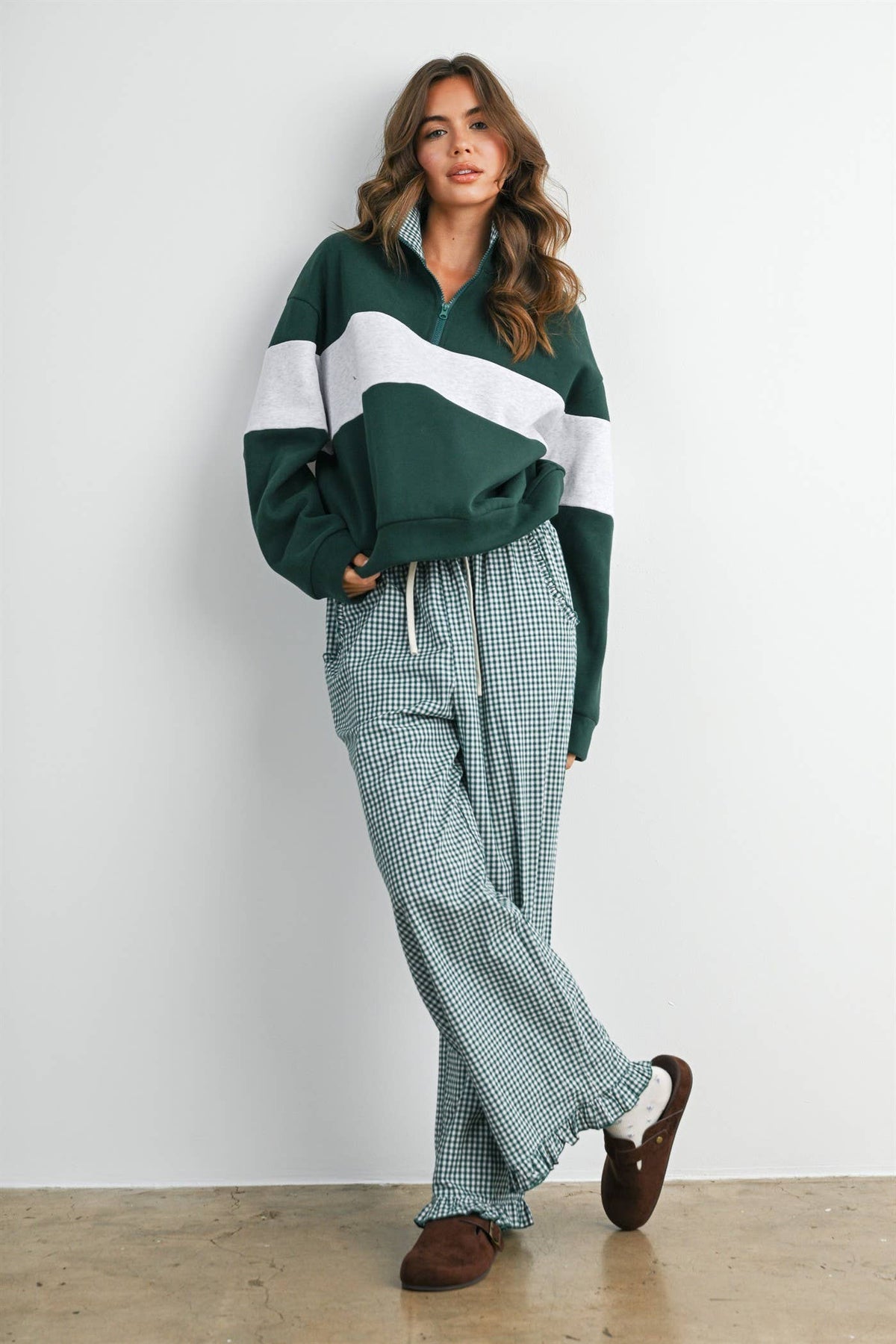 Colorblock Quarter-Zip Sweatshirt Green
