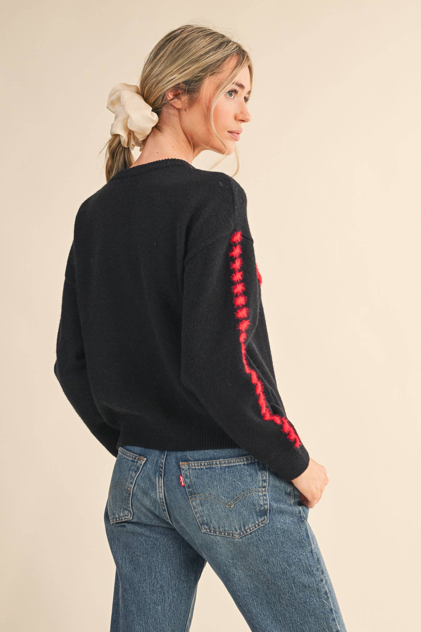 Fuzzy Heart Knit Sweater