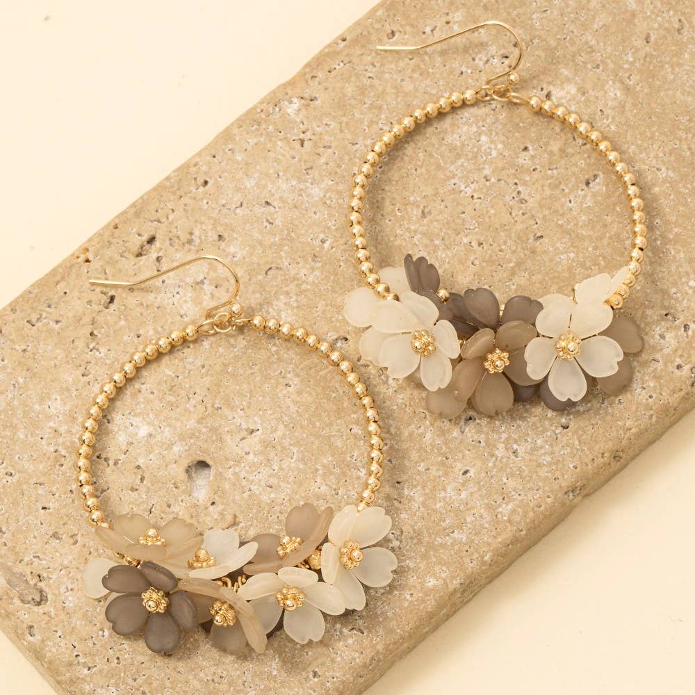 Floral Accent Hoop Dangle Earrings