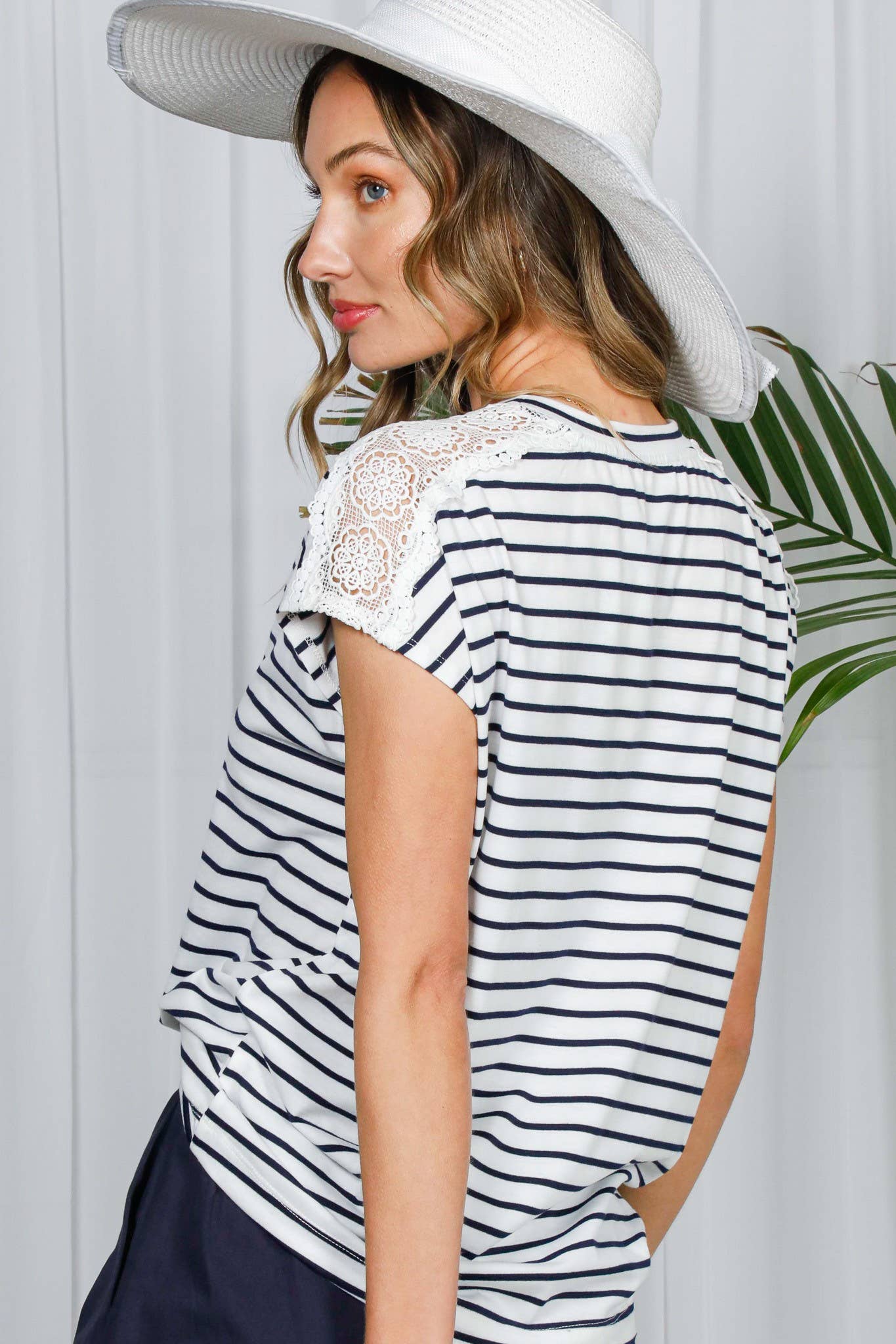 Striped Cap Sleeve Trim Top