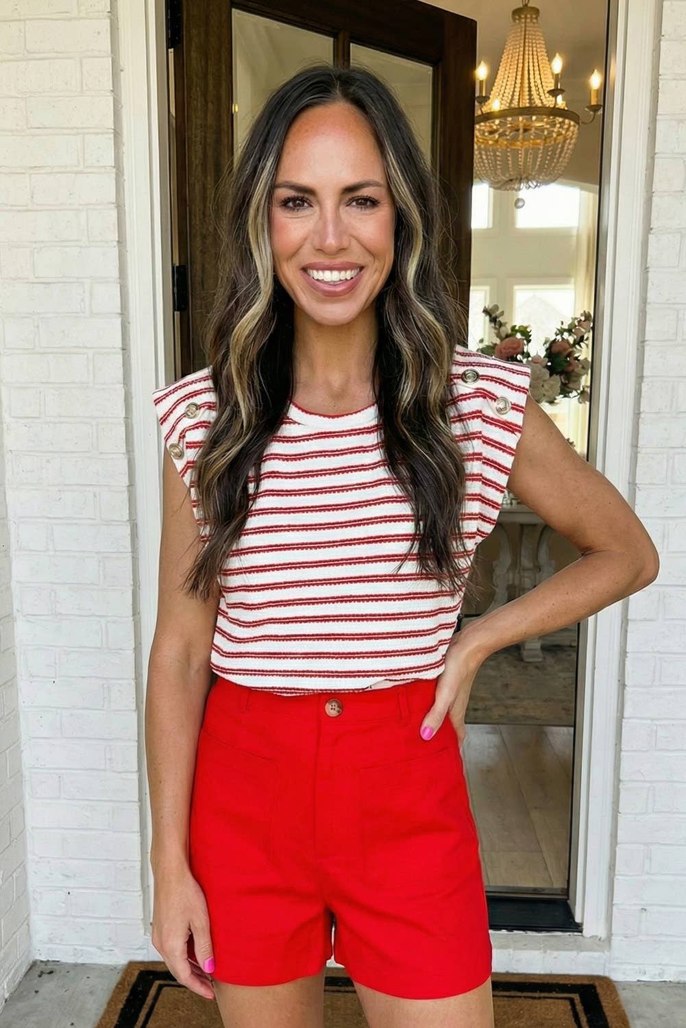 Red White Stripe Sleeveless Top
