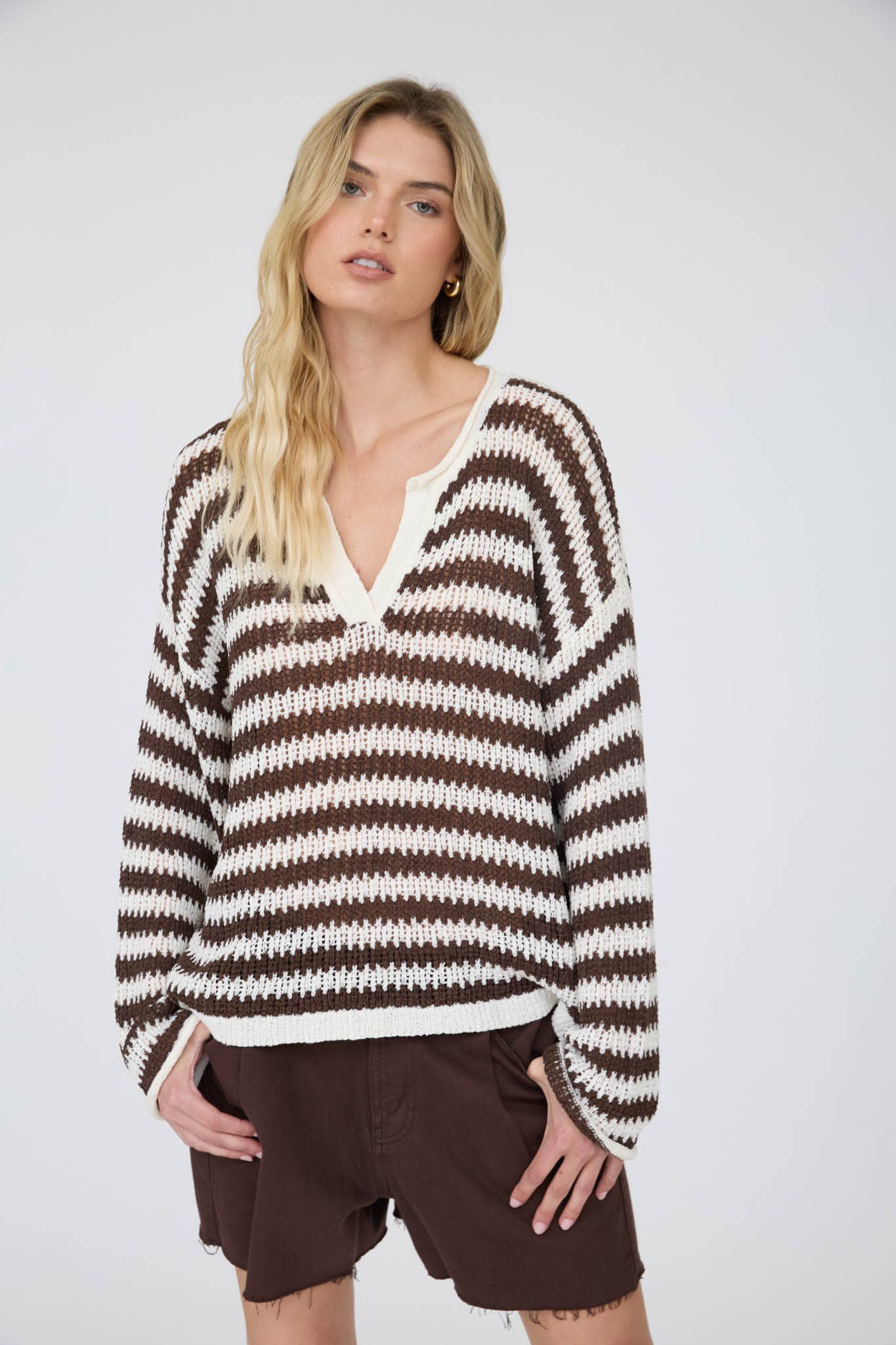 Stripe Raw Edge Sweater