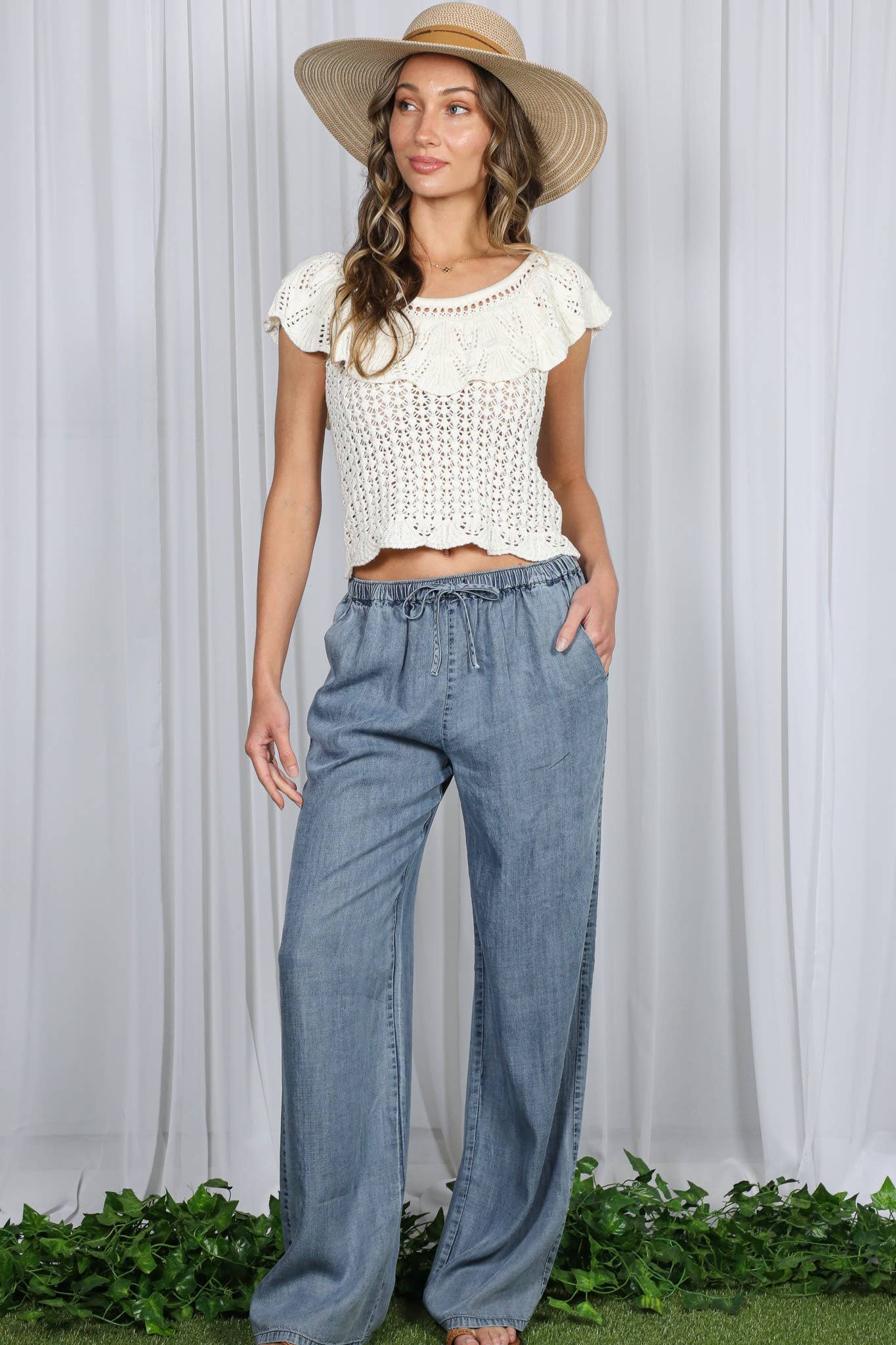 Chambray Washed Denim Pants