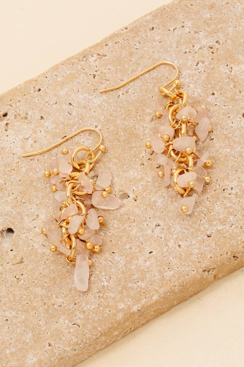 Pebble Stone Beaded Fringe Dangle Earrings