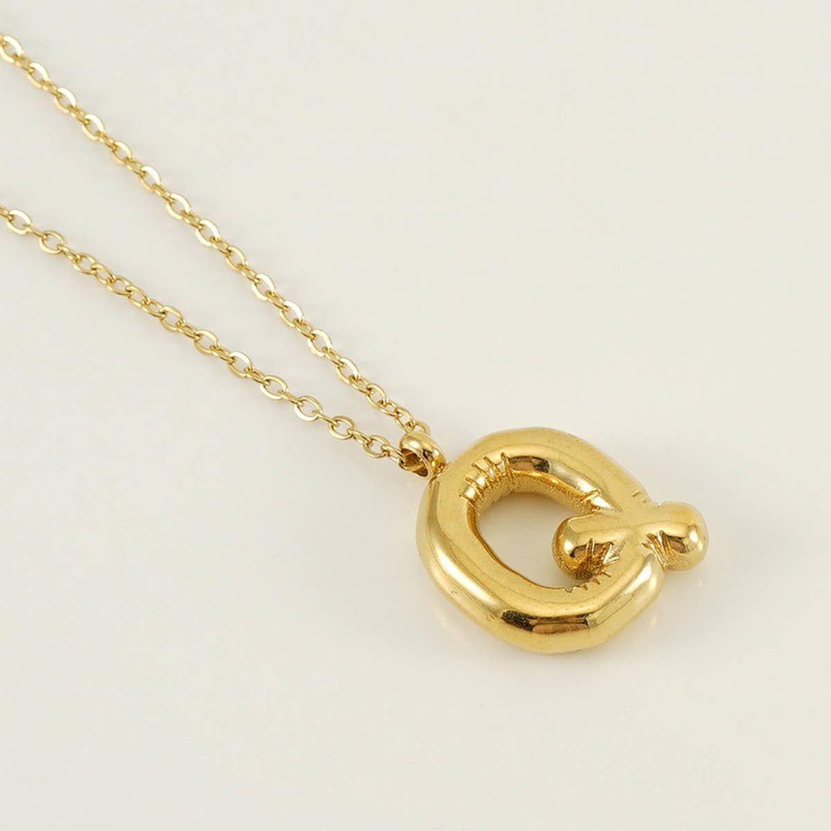 Stainless Steel Glossy Bubble Letter Necklace Gold