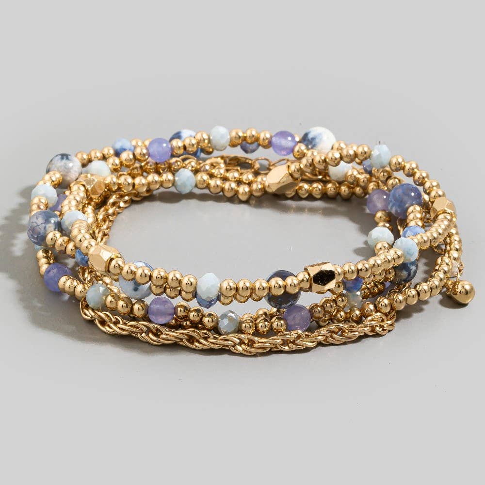 Stone And Metallic Beaded Bracelet Set