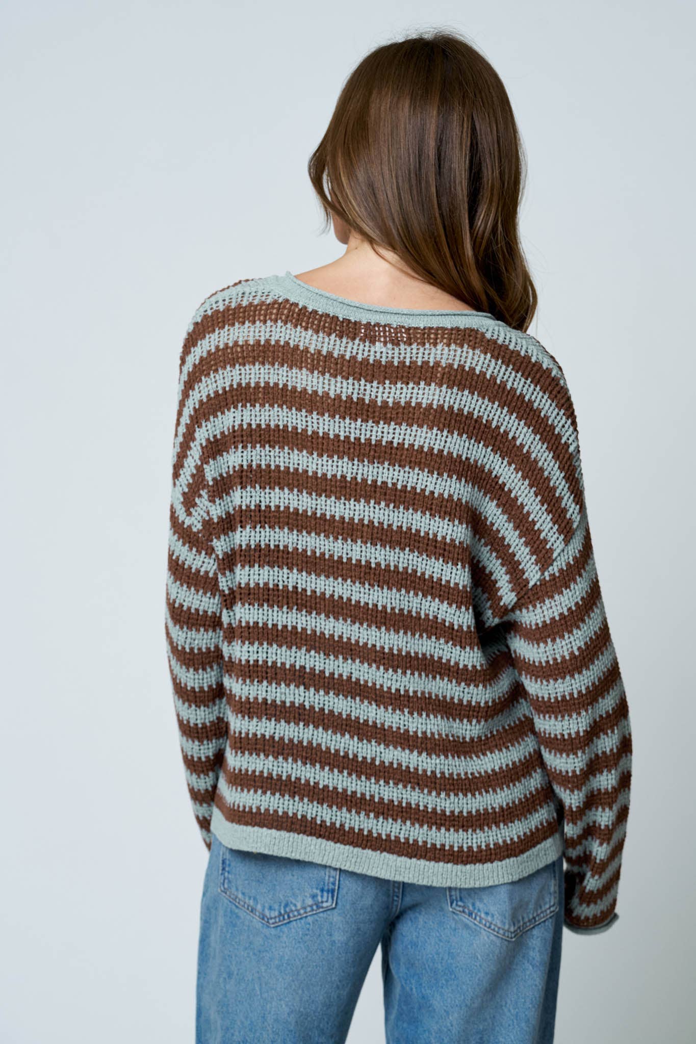 Stripe Raw Edge Sweater