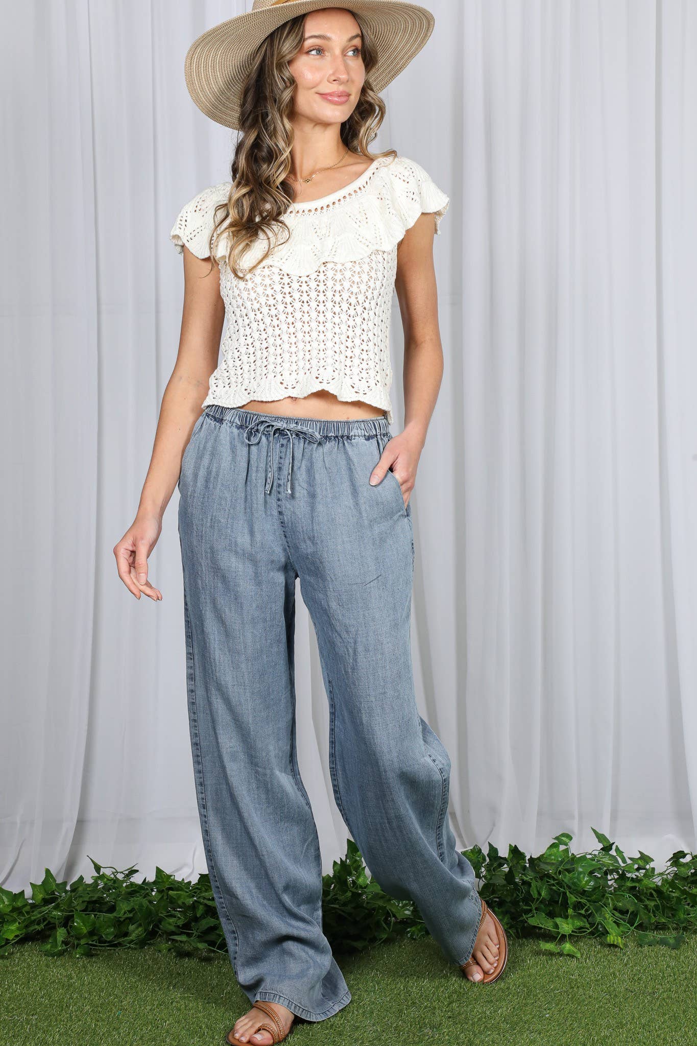Chambray Washed Denim Pants