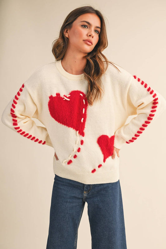 Fuzzy Heart Knit Sweater