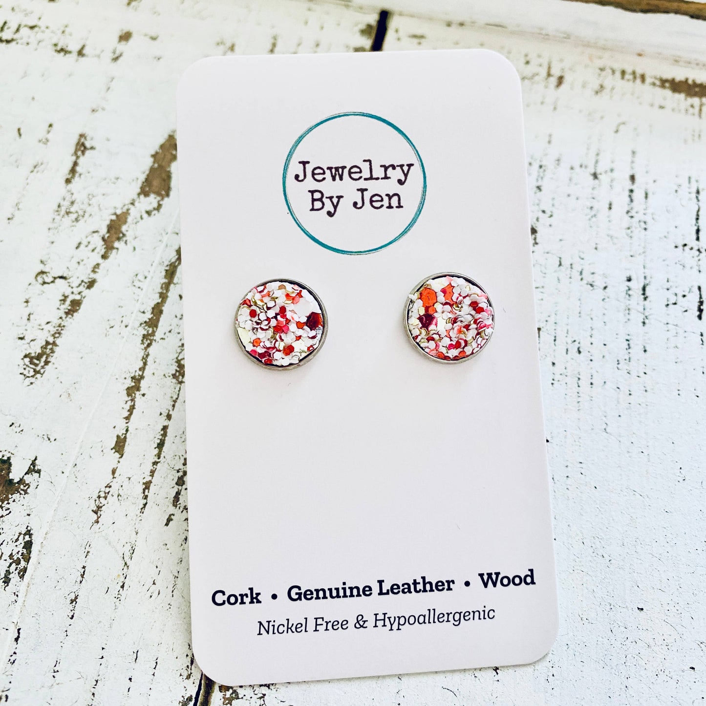 Stud Earrings: Candycane Glitter