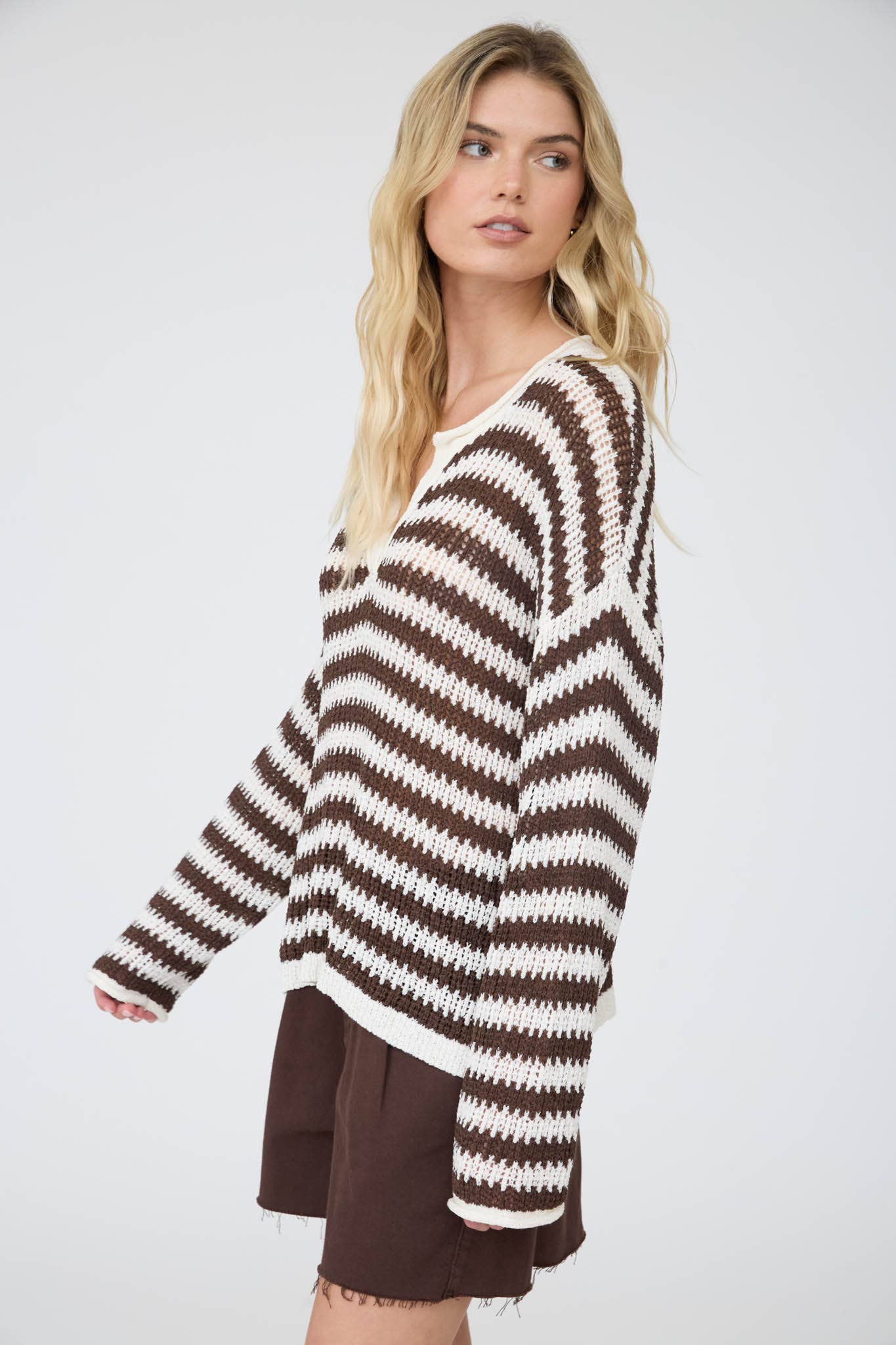 Stripe Raw Edge Sweater