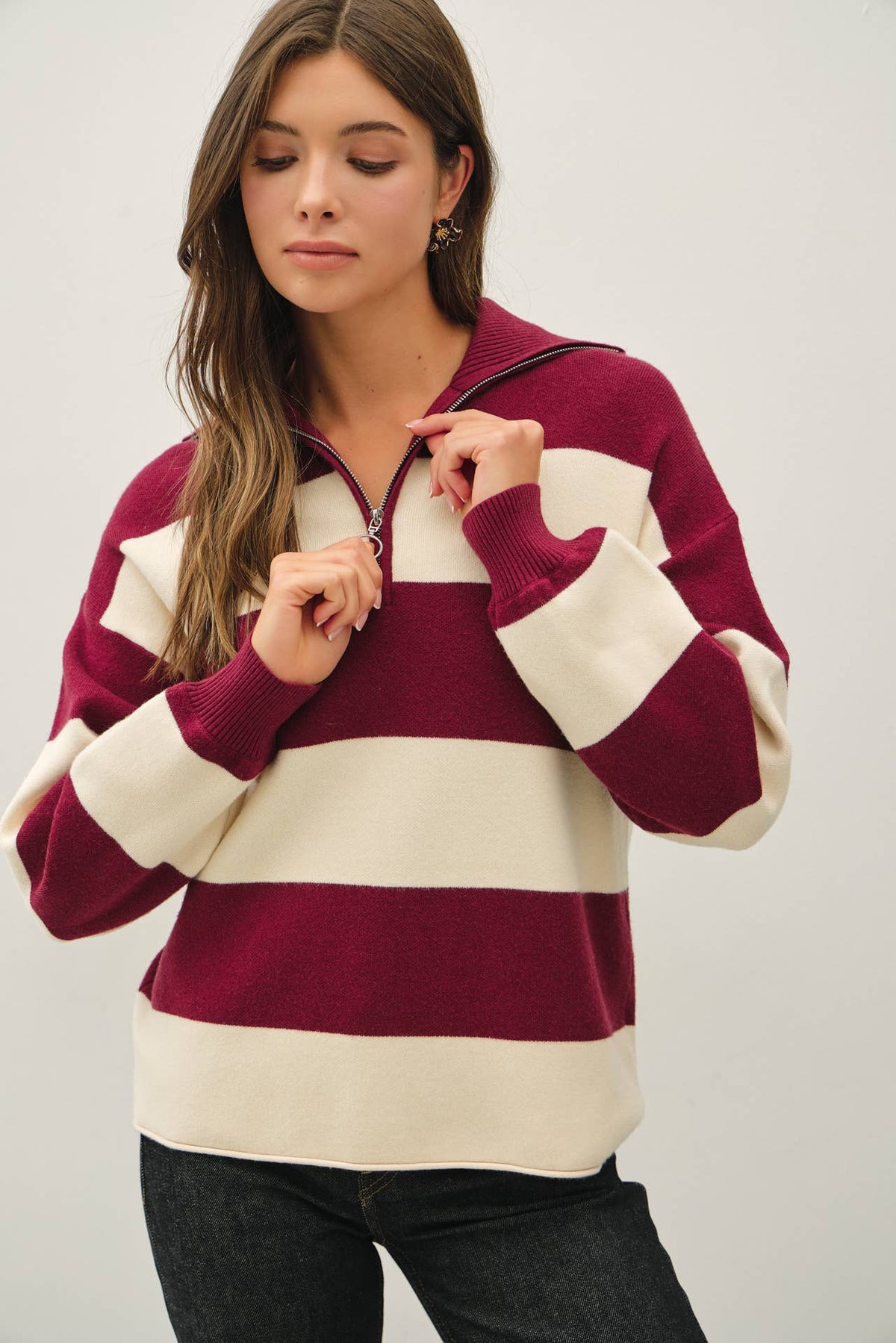 Rugby Striped Quarter Zip Sweater