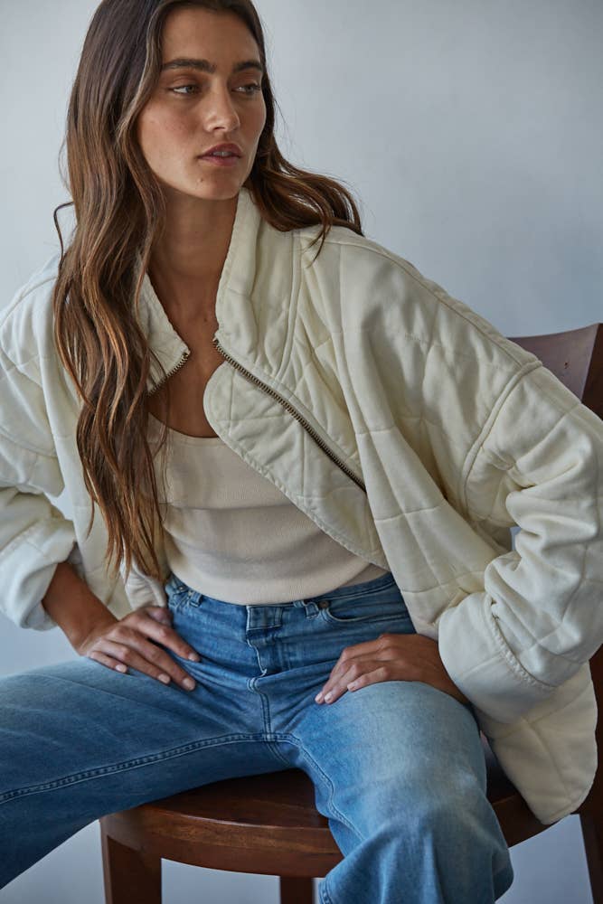 Long Sleeve Quilted Knit Mineral Washed Jacket
