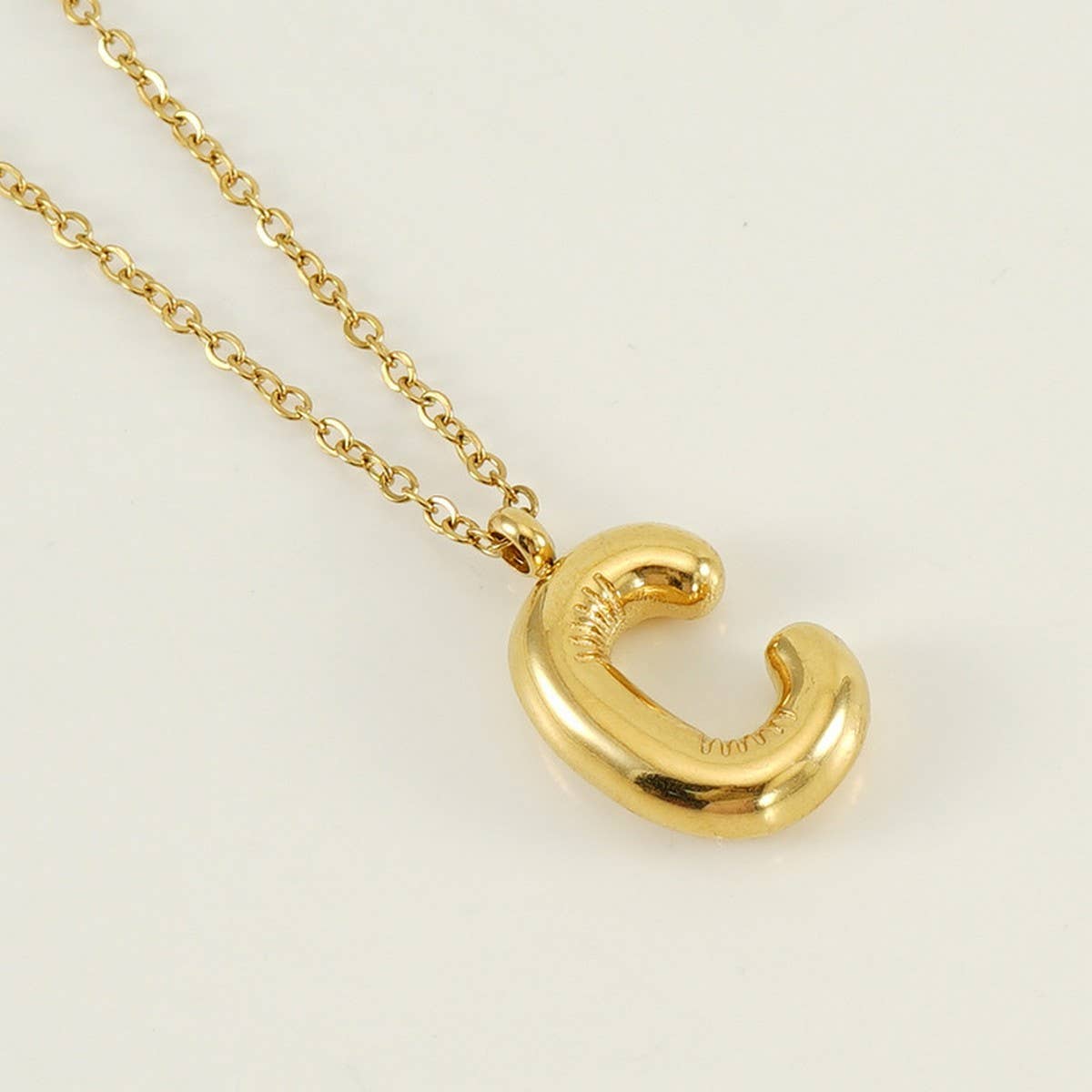 Stainless Steel Glossy Bubble Letter Necklace Gold