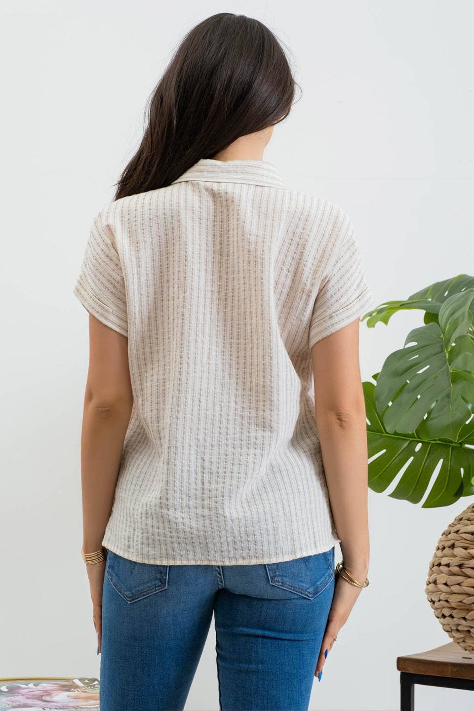 Stripe Short Sleeve Linen Shirt