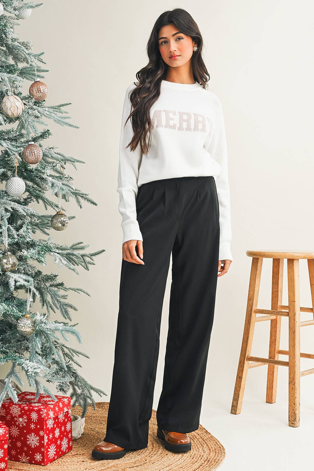 MERRY Letter Pattern Sweater