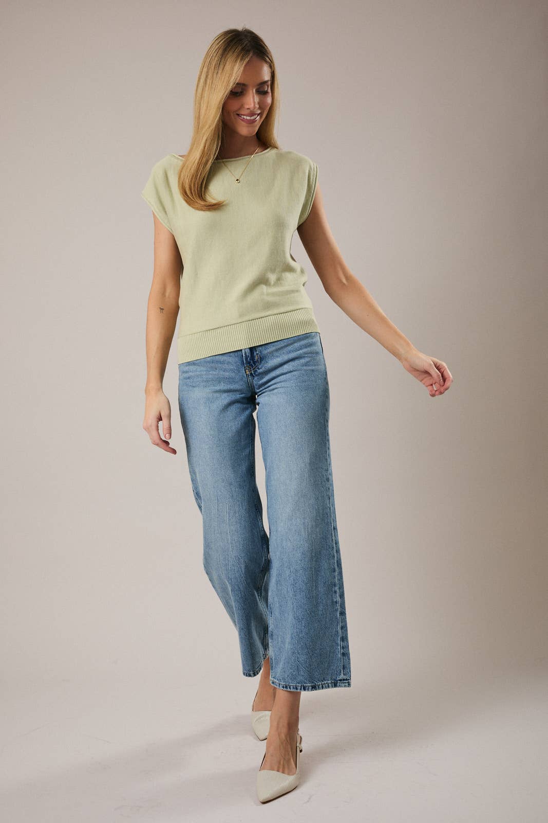 Boat Neck Wide Shoulder Knit Top