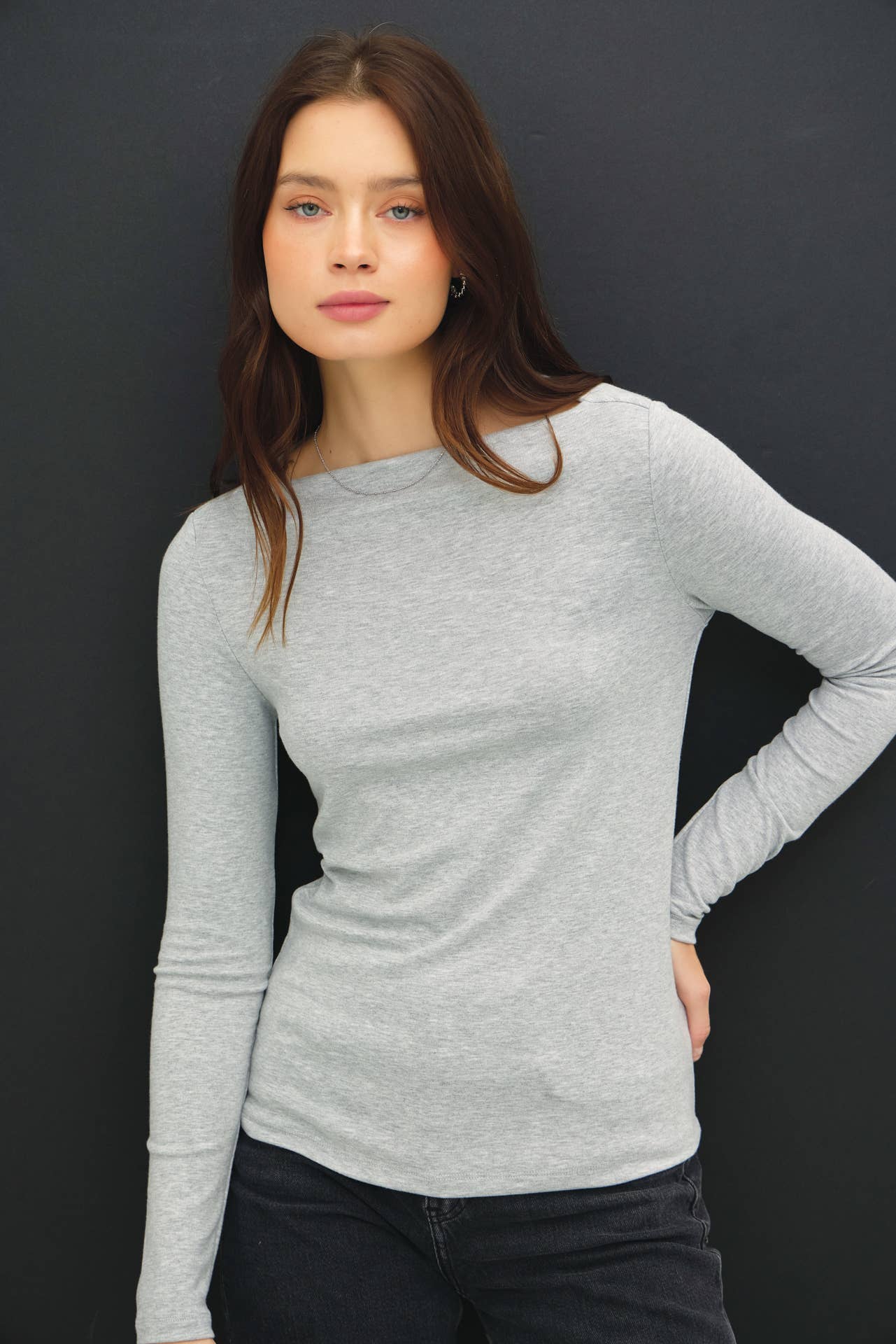 Basic Boat Neck Long Sleeved Top