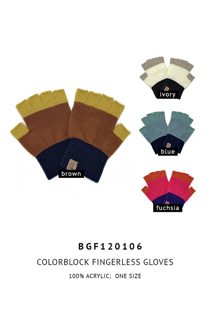 Color Block Fingerless Winter Gloves