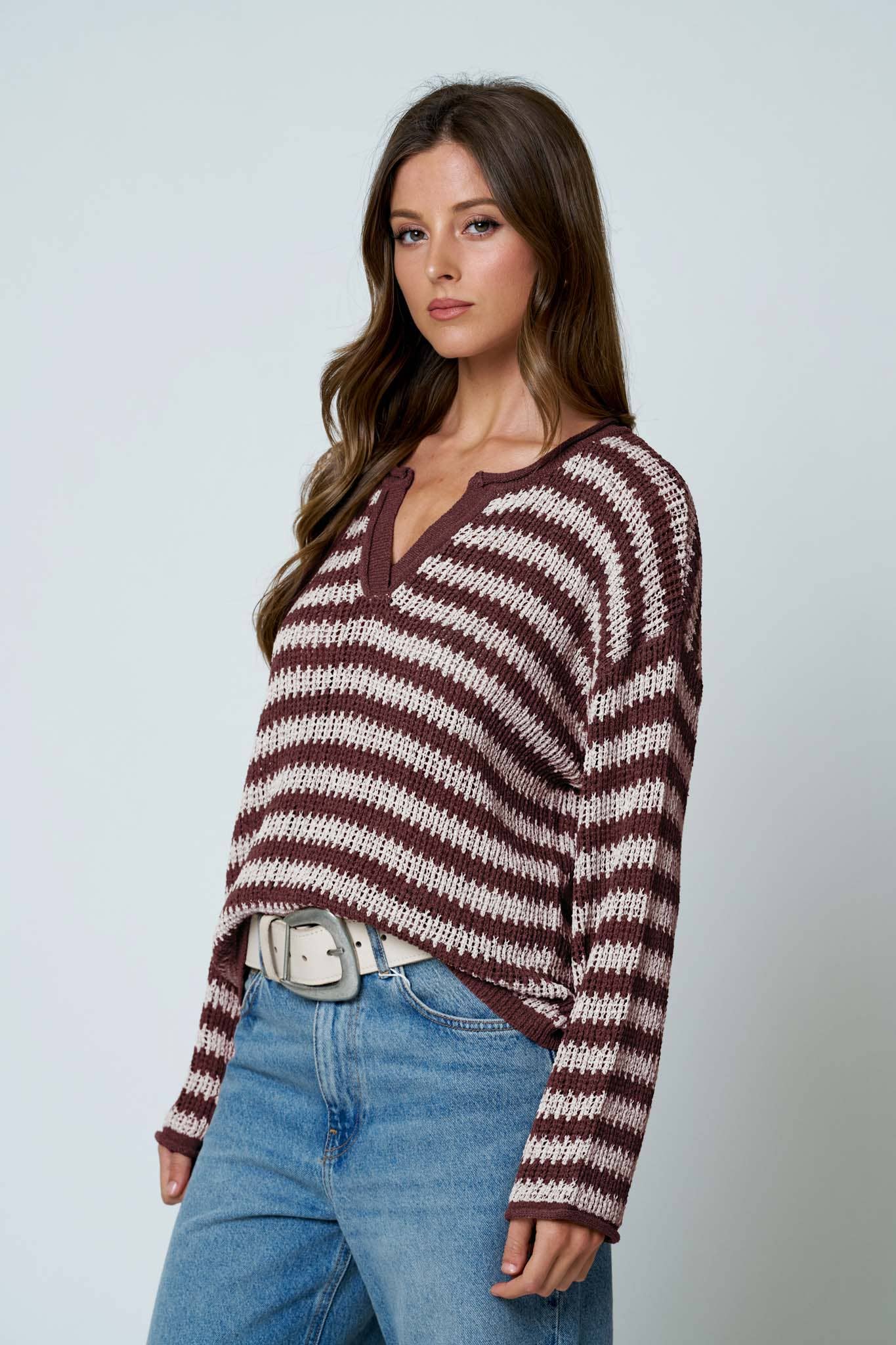 Stripe Raw Edge Sweater