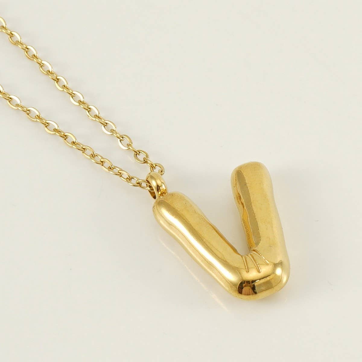 Stainless Steel Glossy Bubble Letter Necklace Gold