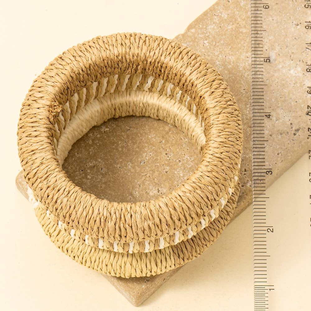 3Pc Mixed Straw Weave Bangle Bracelet Set