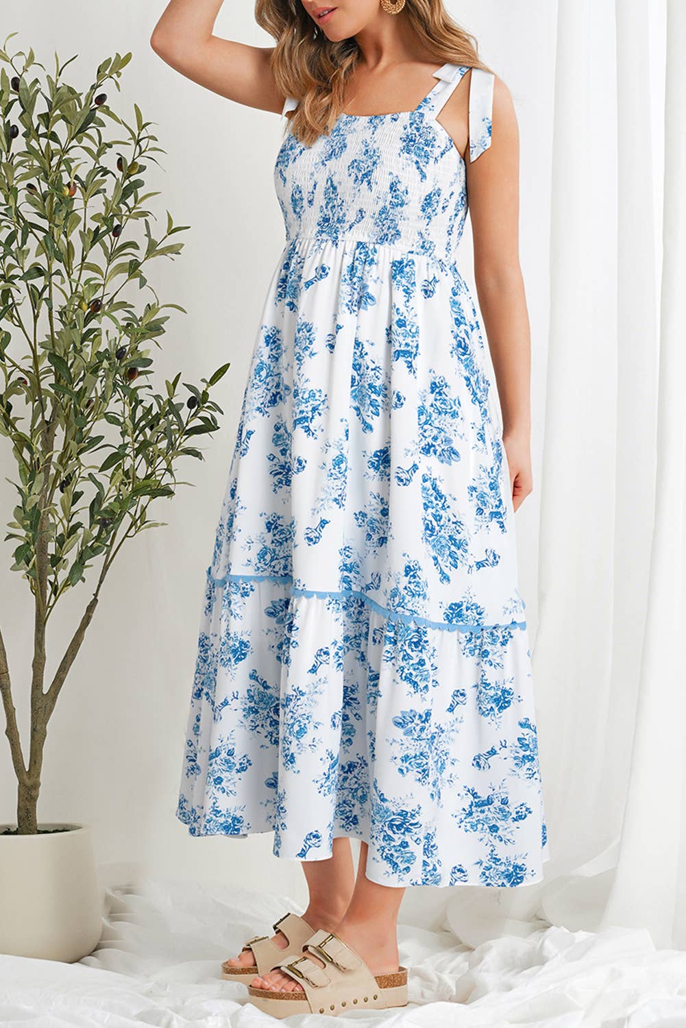 Blue Floral Print Sundress
