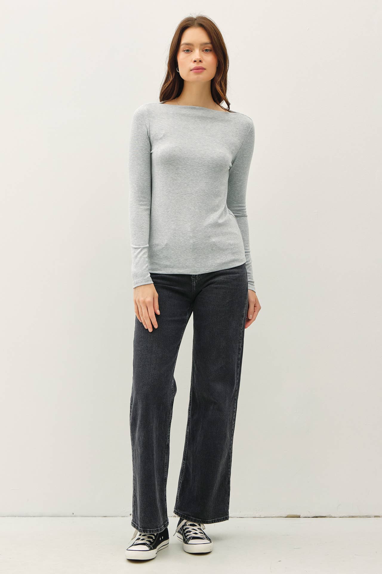 Basic Boat Neck Long Sleeved Top