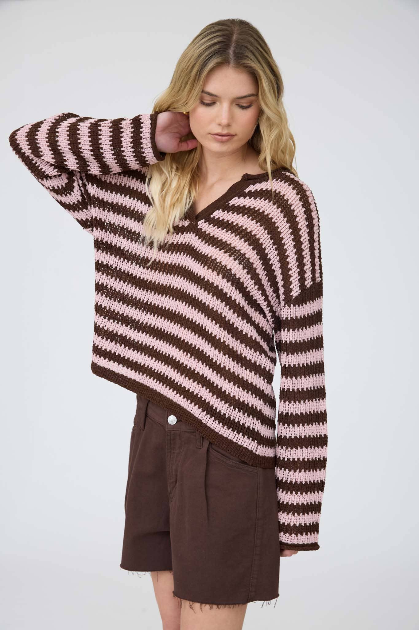 Stripe Raw Edge Sweater