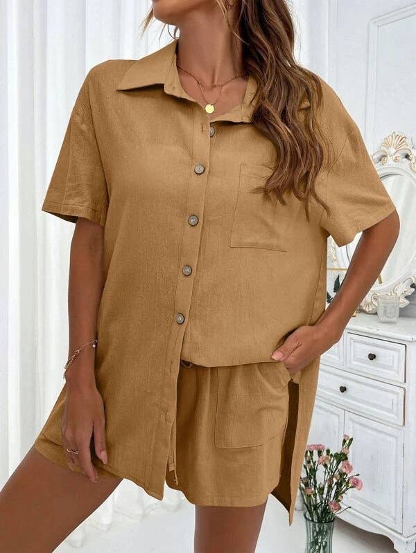 Sweetkama Ladies Solid Color Top and Short Set Daily Set