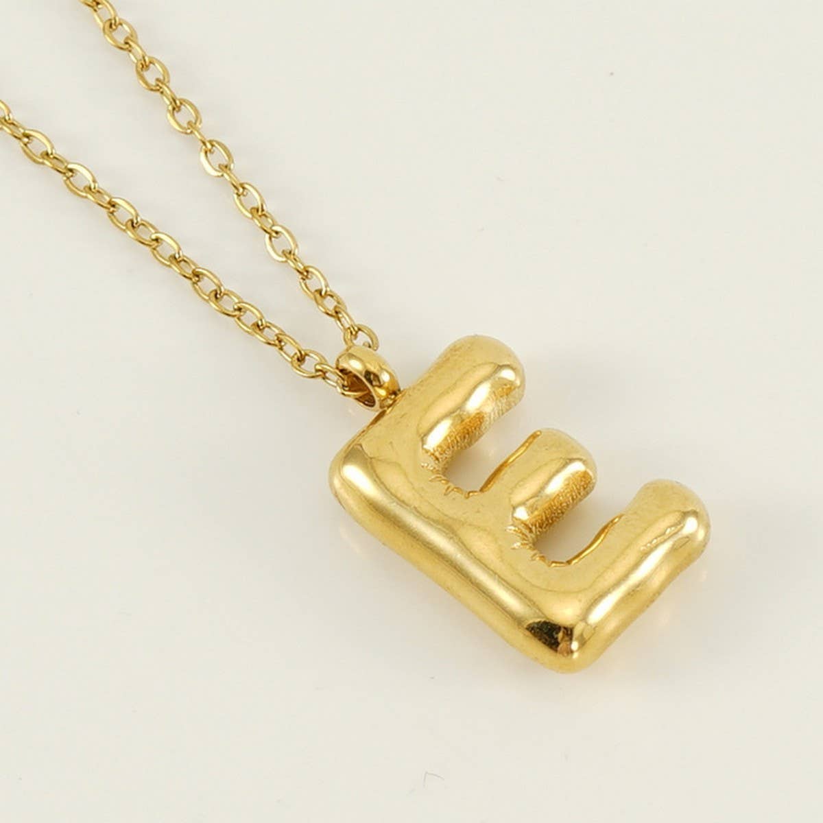 Stainless Steel Glossy Bubble Letter Necklace Gold