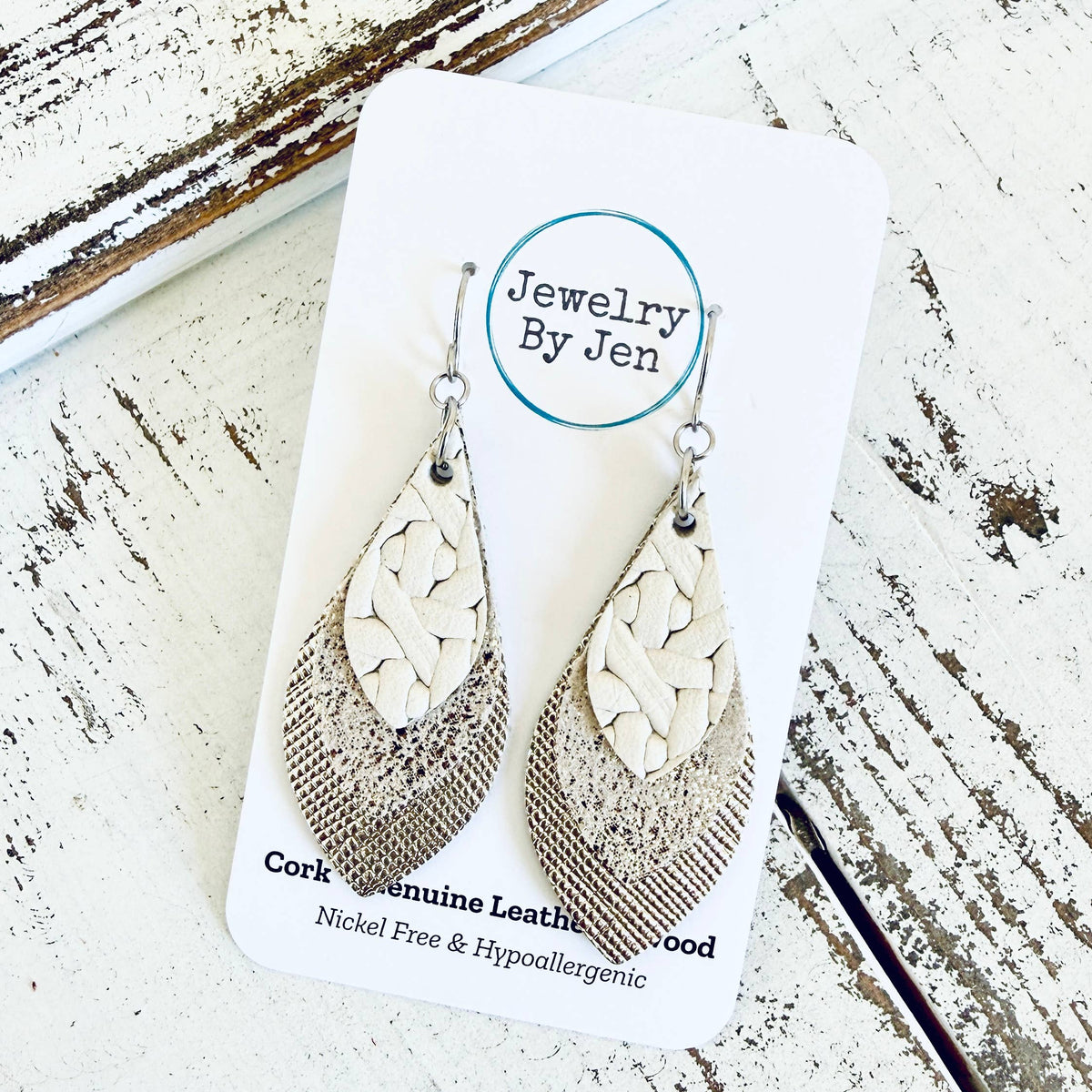 Skinny Layered Teardrop Earrings: Cream & Platinum