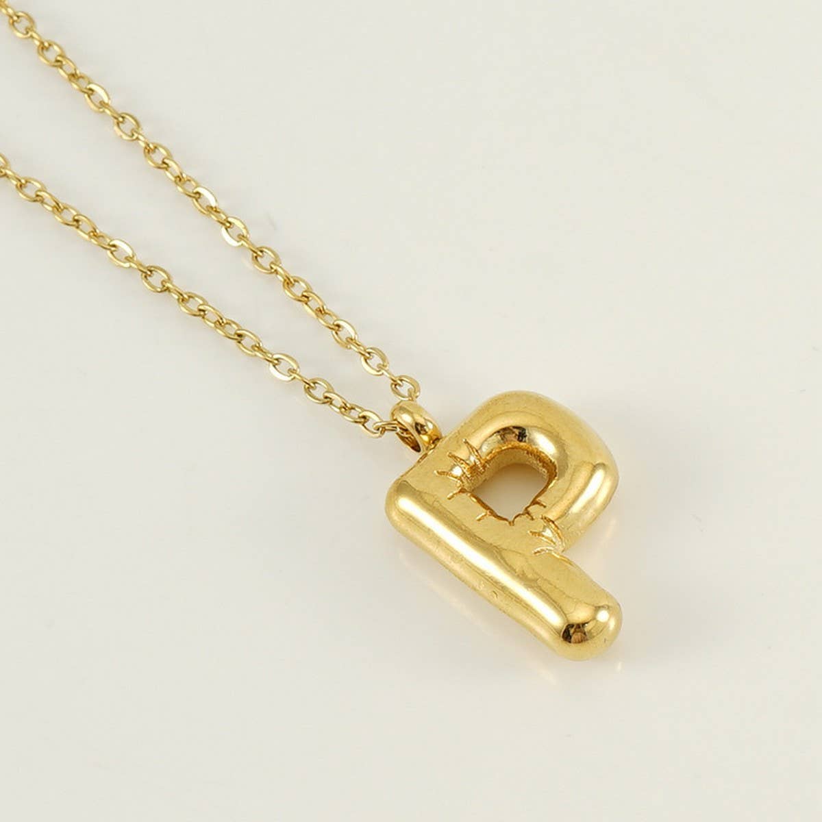 Stainless Steel Glossy Bubble Letter Necklace Gold
