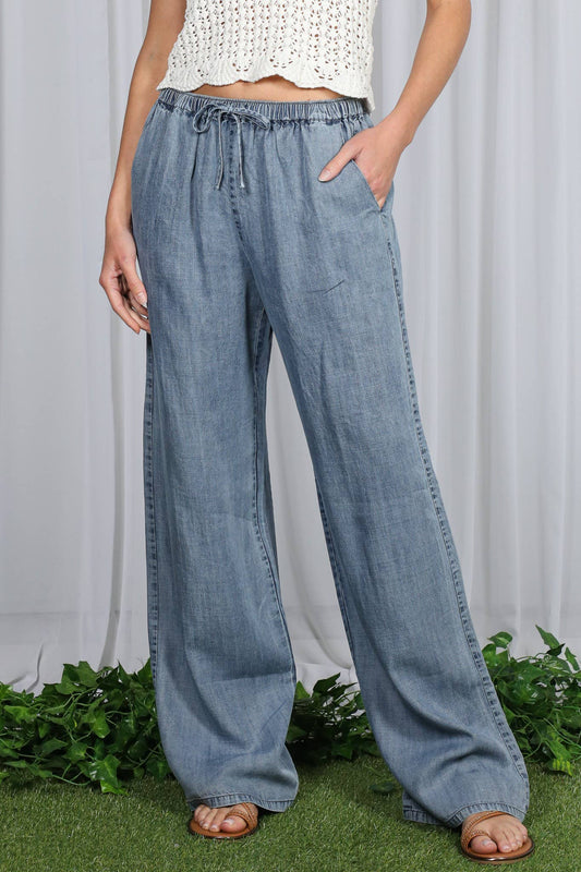Chambray Washed Denim Pants
