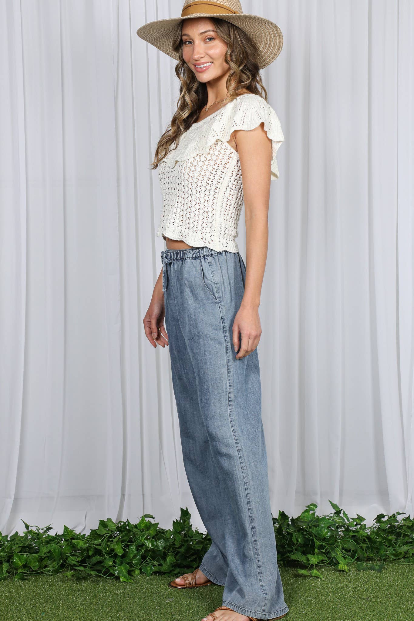 Chambray Washed Denim Pants