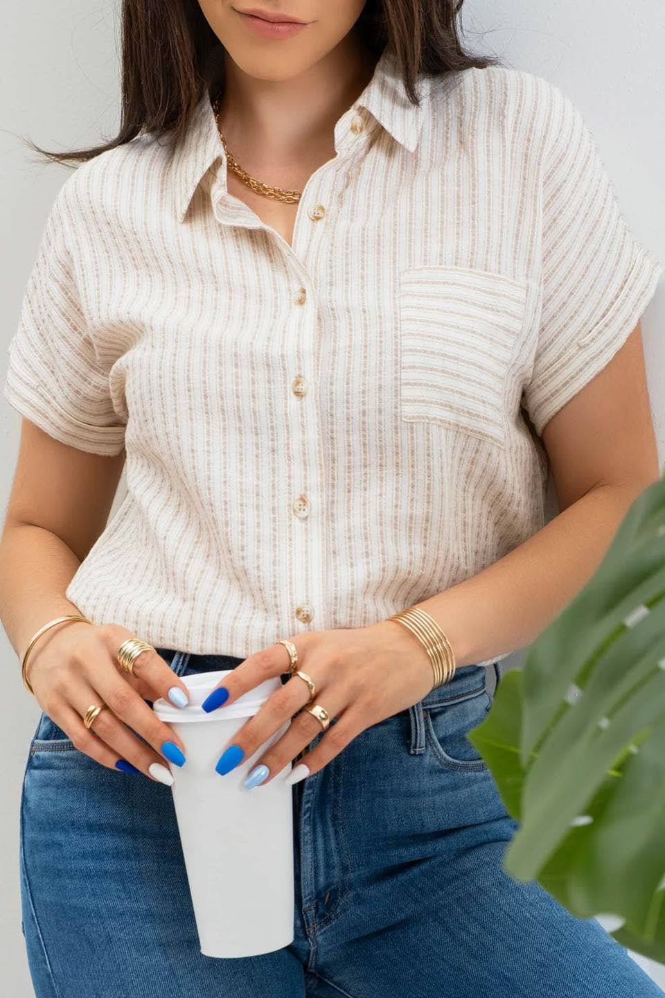 Stripe Short Sleeve Linen Shirt
