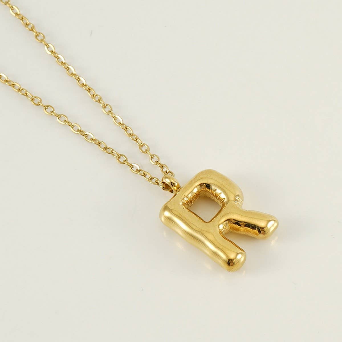 Stainless Steel Glossy Bubble Letter Necklace Gold