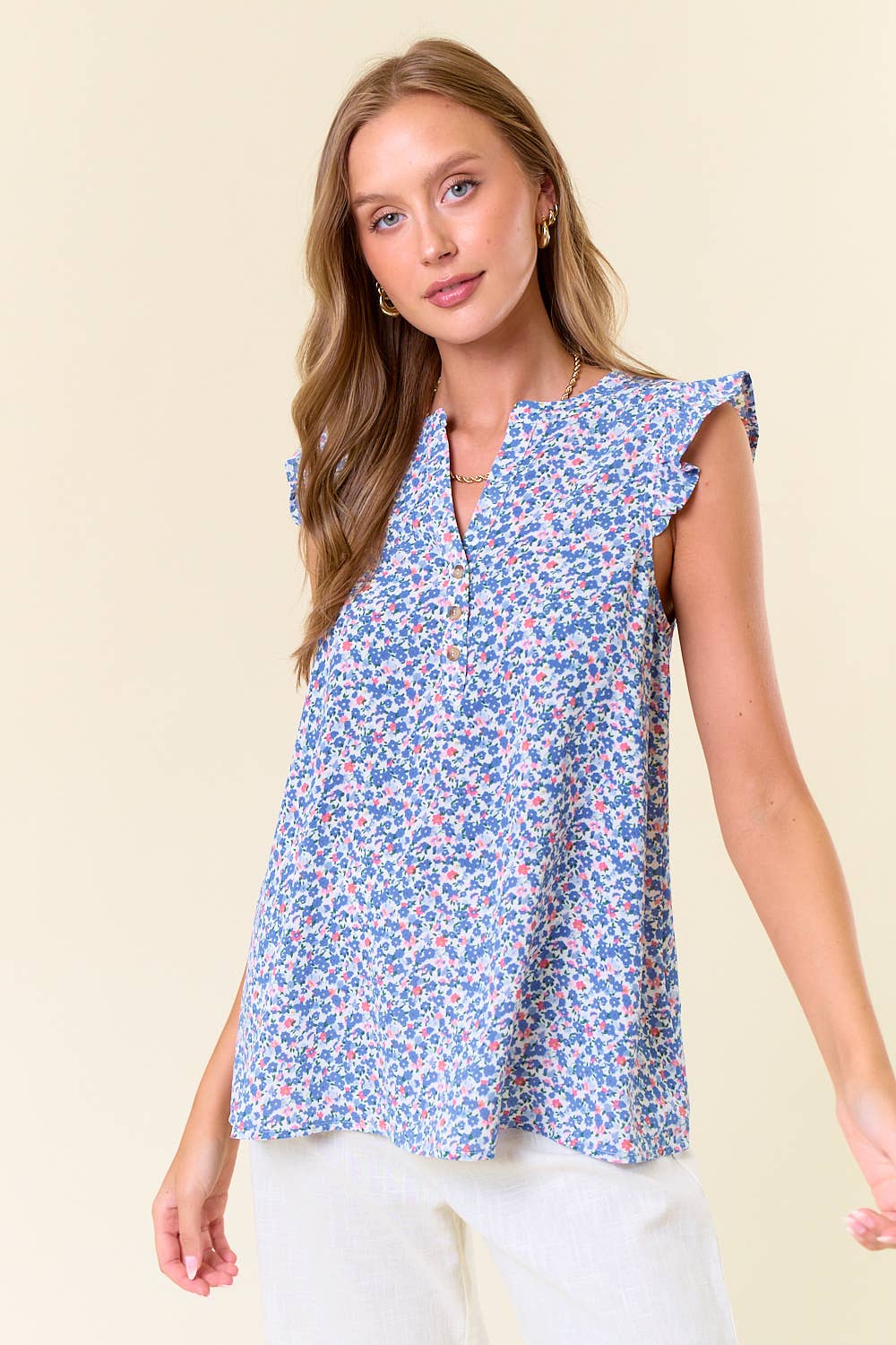 Floral Ruffle Shoulder Blouse