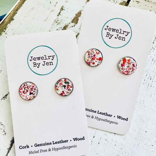 Stud Earrings: Candycane Glitter