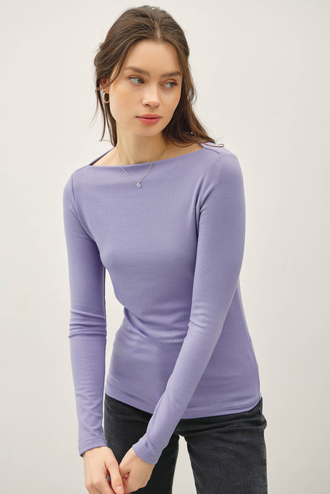 Basic Boat Neck Long Sleeved Top