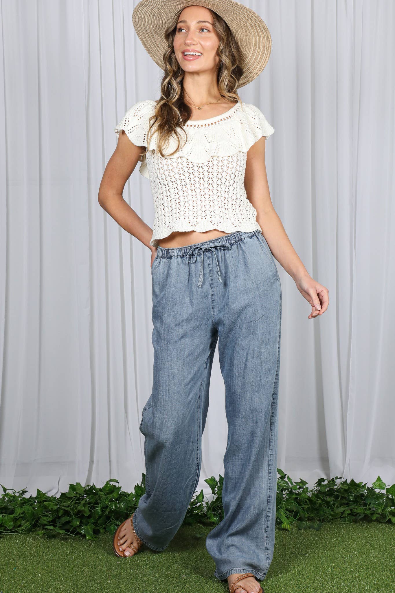 Chambray Washed Denim Pants