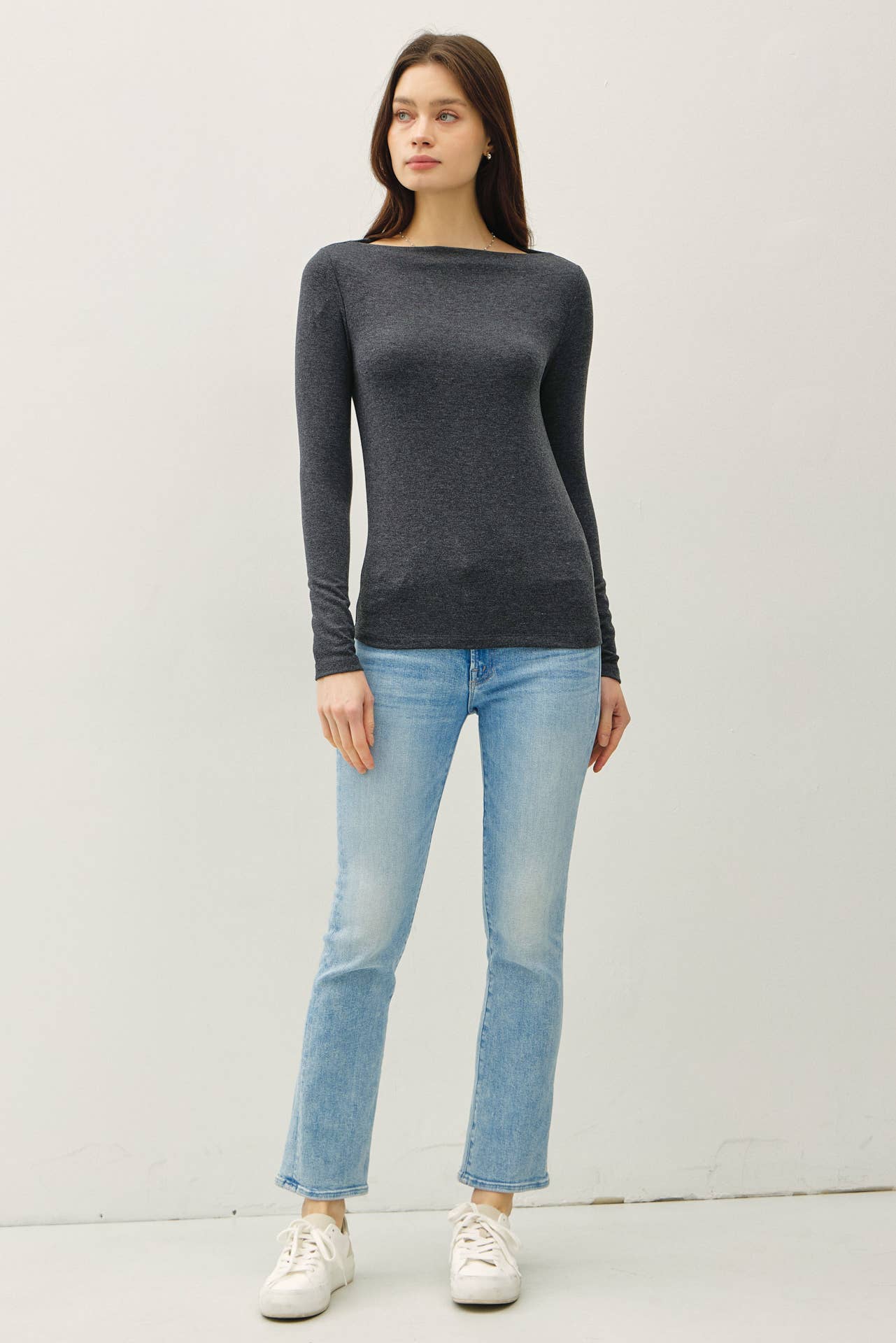 Basic Boat Neck Long Sleeved Top