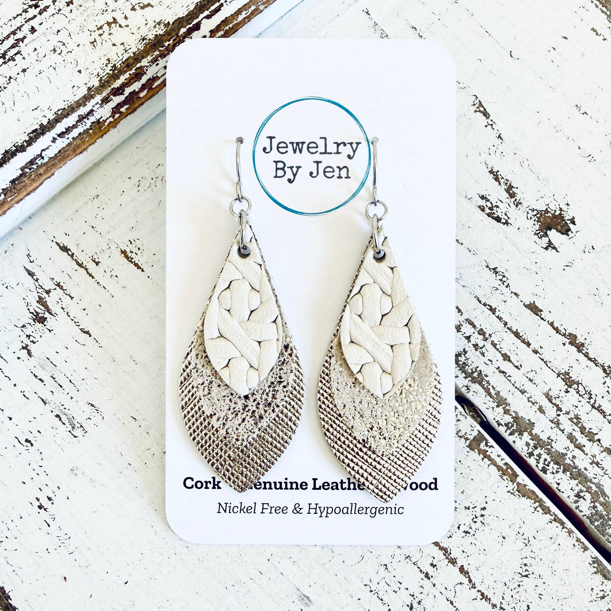 Skinny Layered Teardrop Earrings: Cream & Platinum