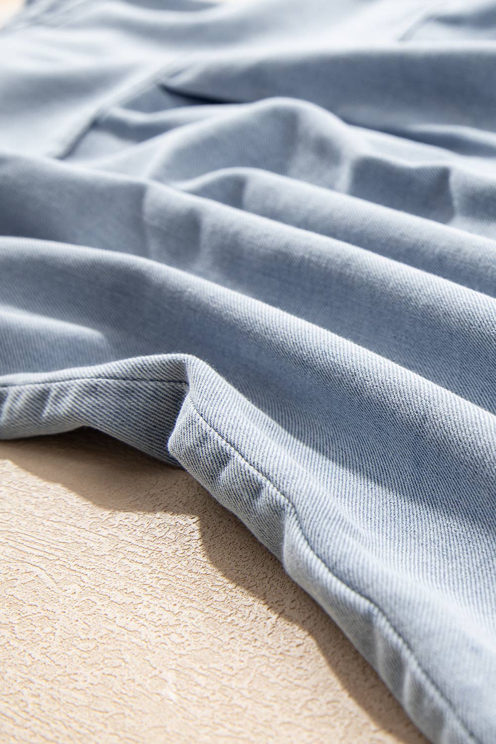 Ruffle Short Puff Sleeve Chambray Denim Shirt