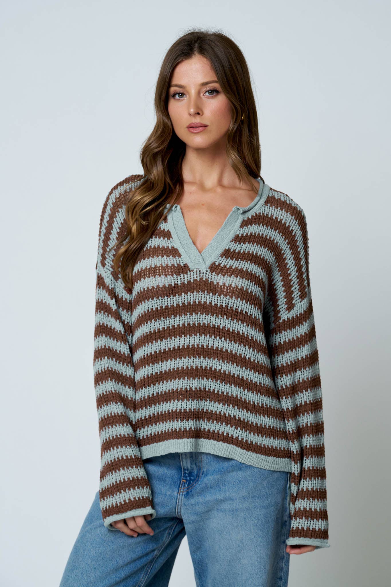 Stripe Raw Edge Sweater