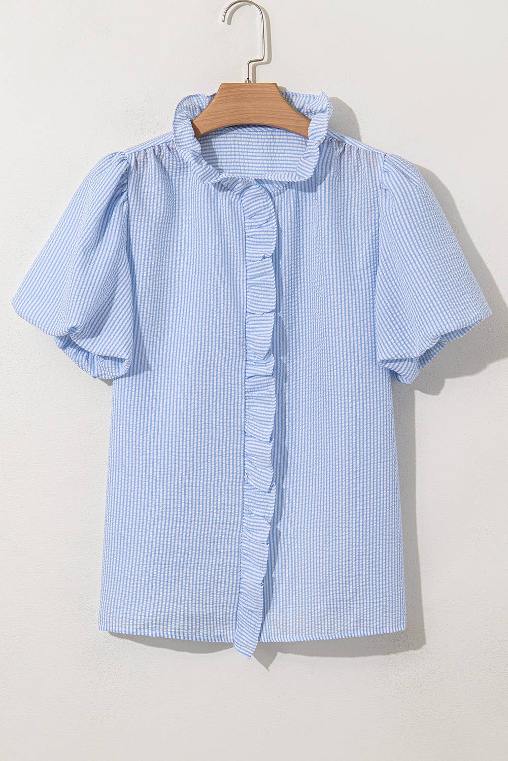 Texture Striped Ruffled Shirt